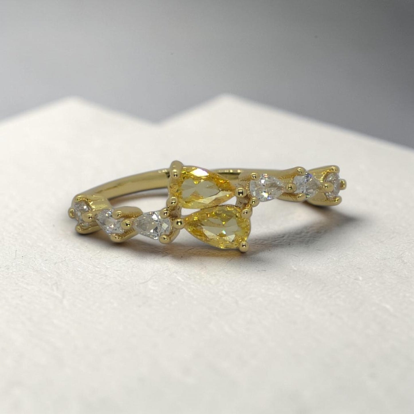 Golden Petal Crystal Open Ring