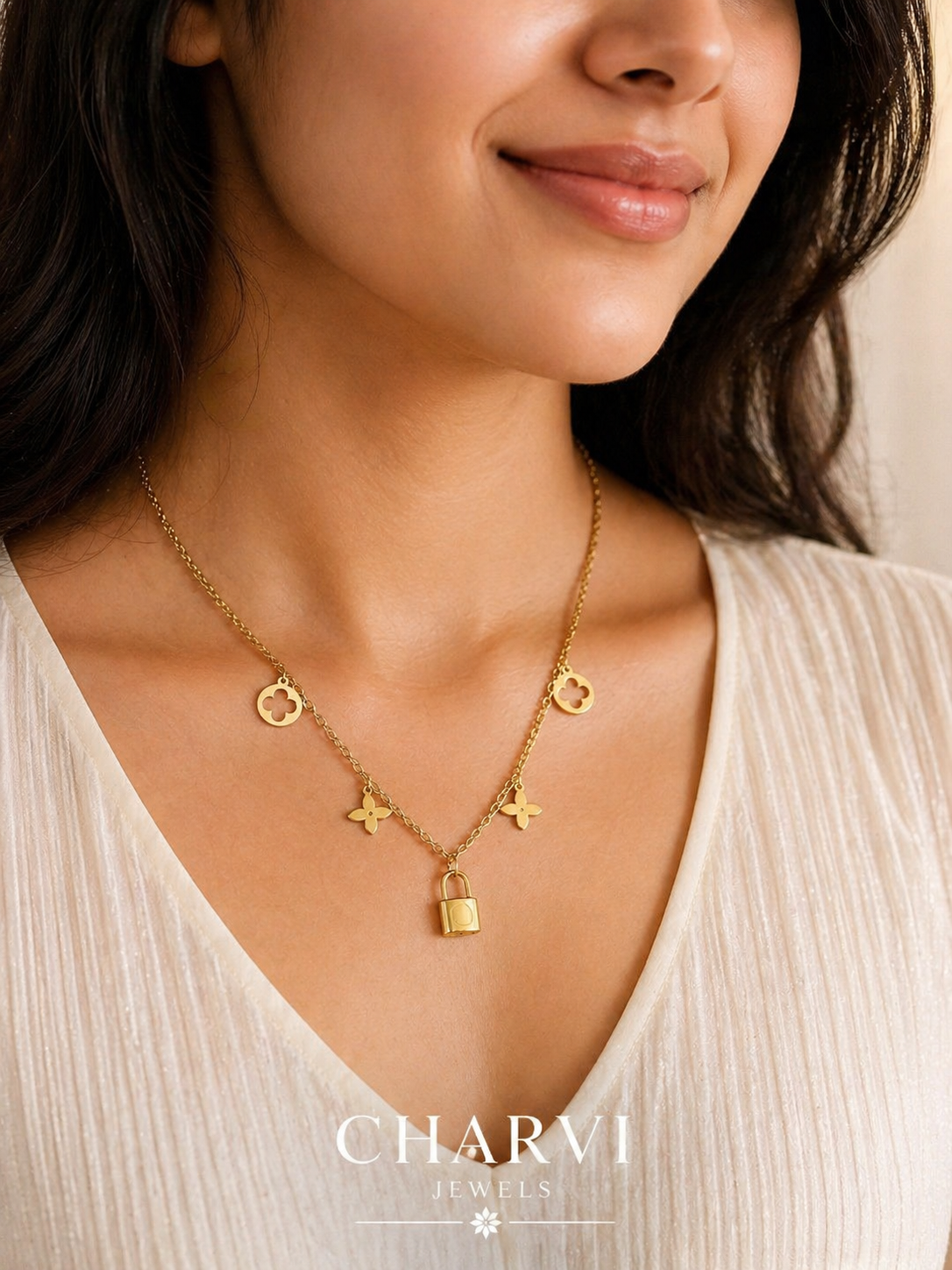 Luxe Clover Lock Charm Necklace
