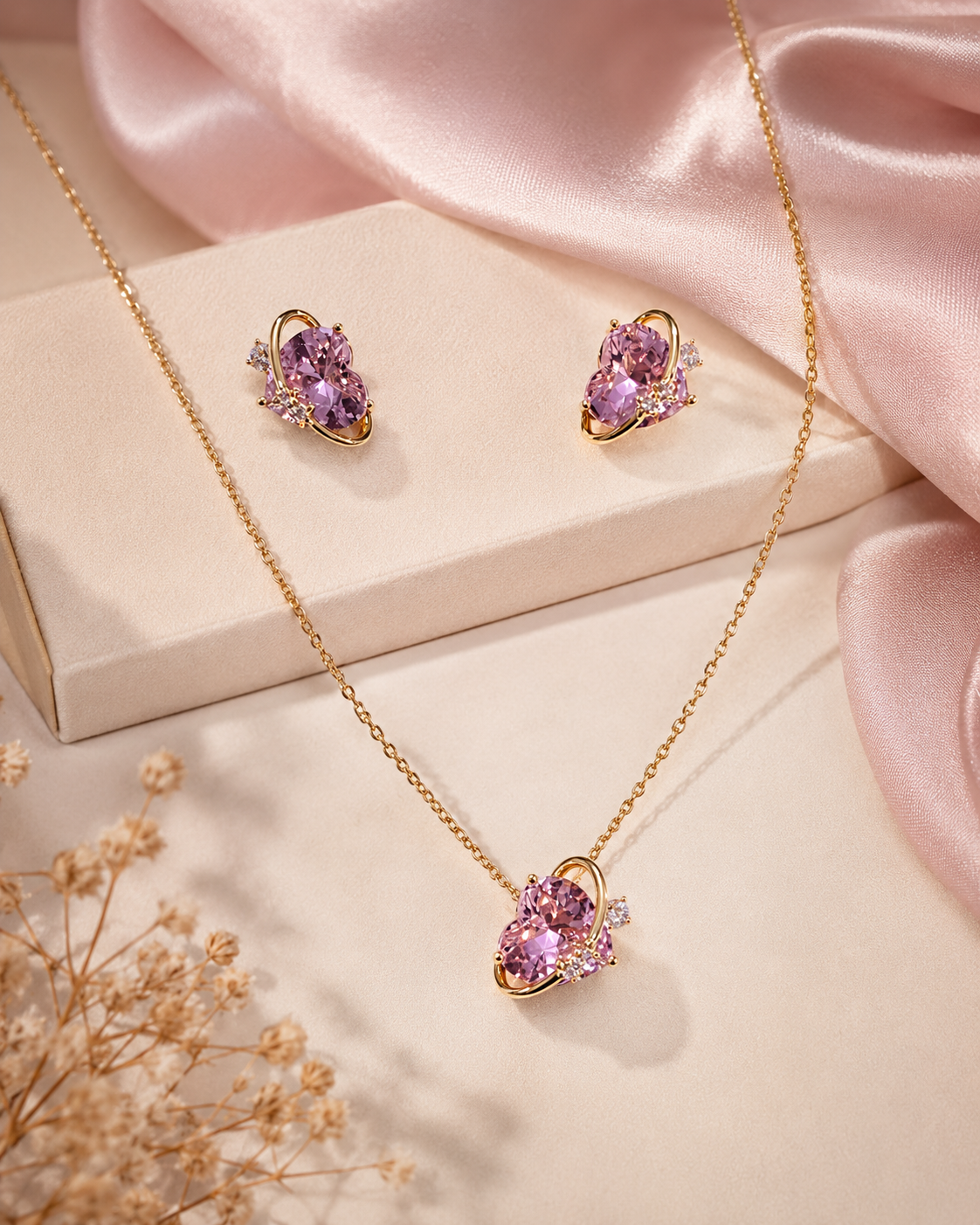 Blushberry Heart Crystal Necklace Set