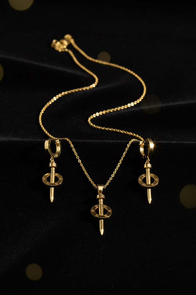 Luxe Nail Necklace & Hoop Earrings