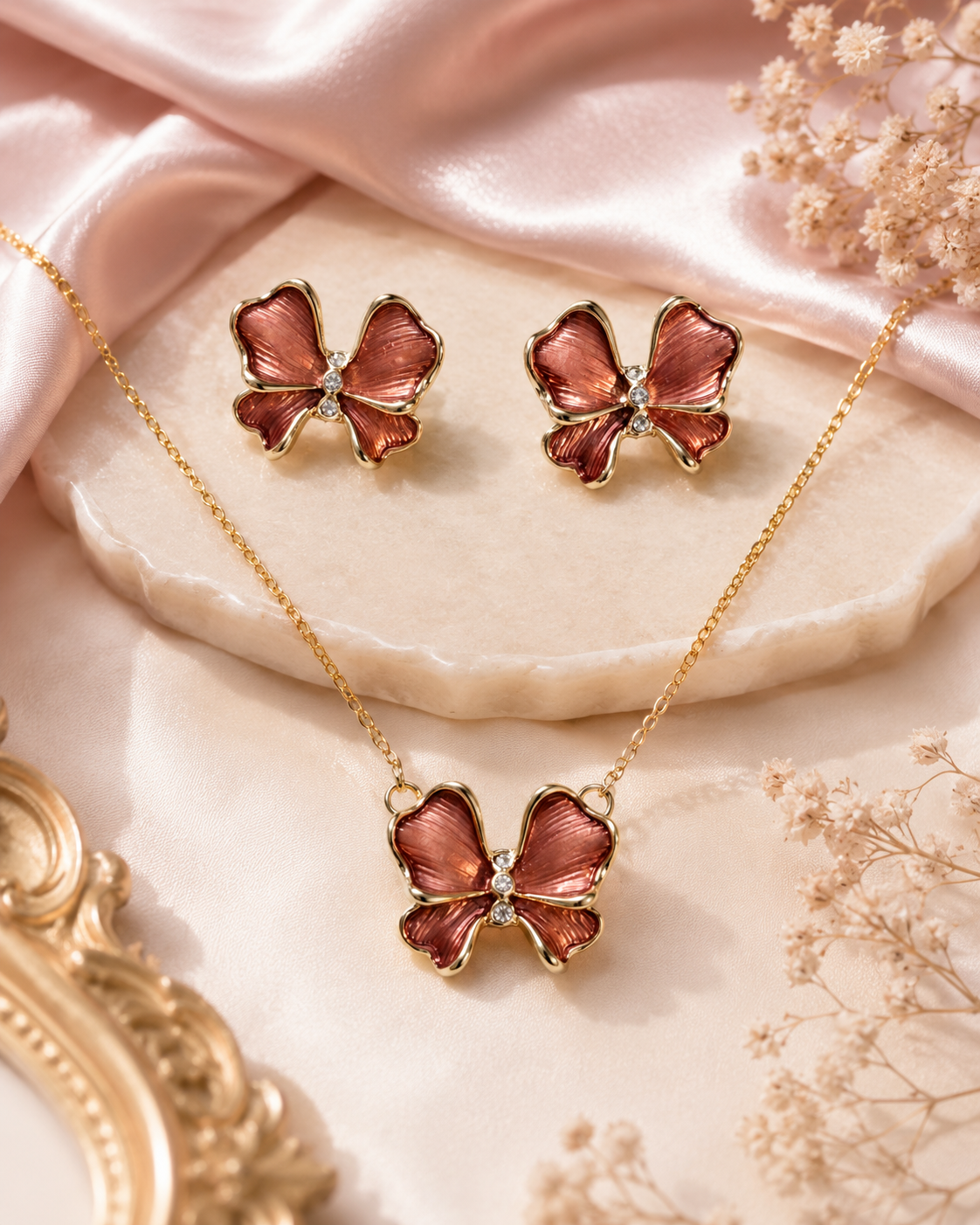 Rosé Flutter Butterfly Necklace Set