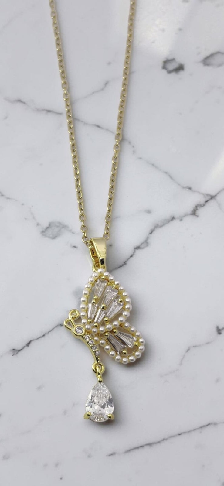 Flutter Pearl Butterfly Pendant Necklace