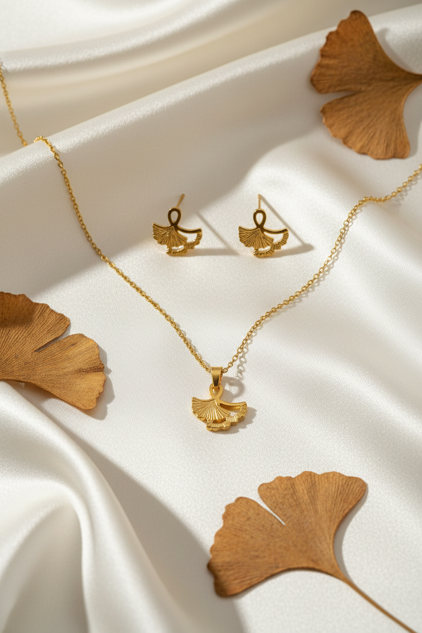 Ginkgo Leaf Pendant Set