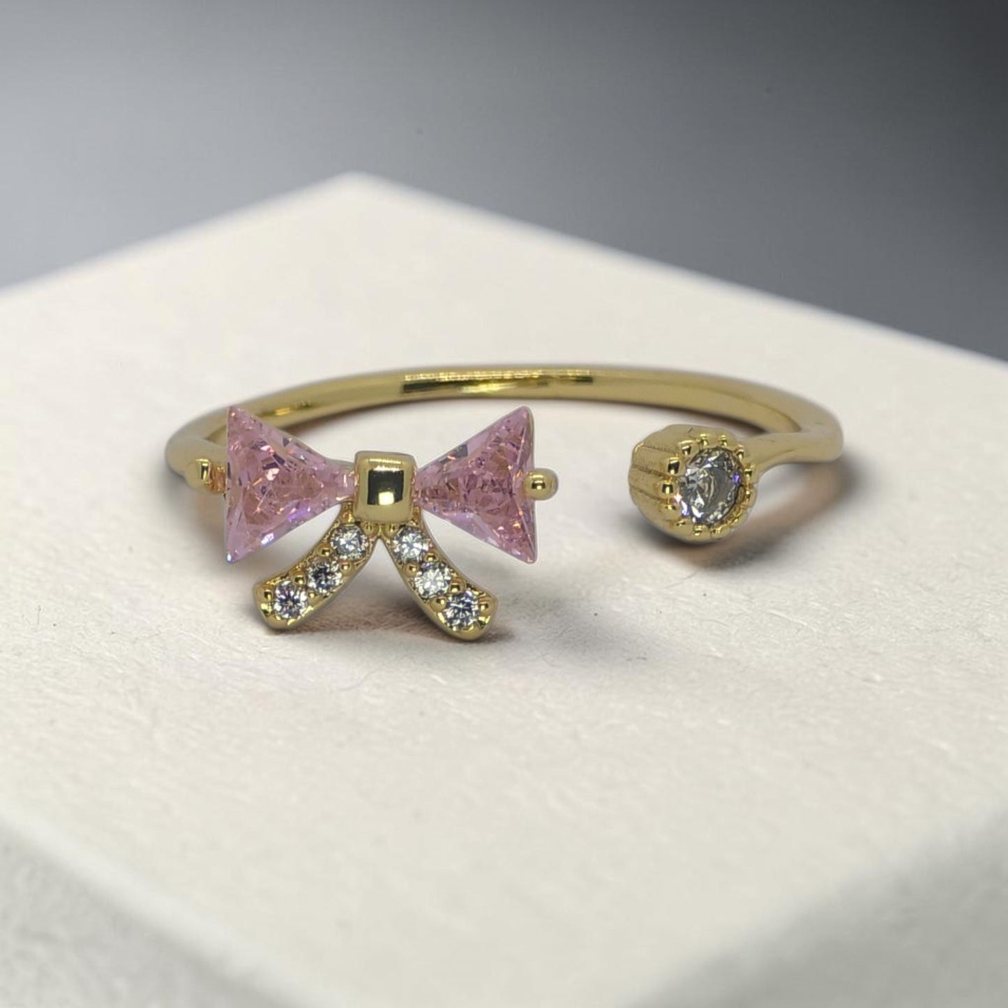 Pink Bow Crystal Open Ring