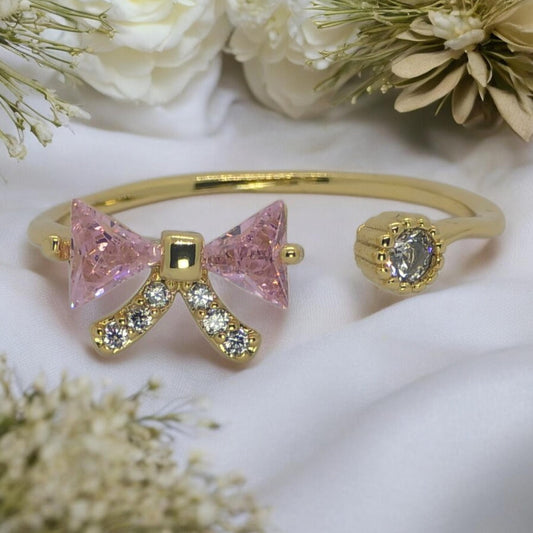 Pink Bow Crystal Open Ring