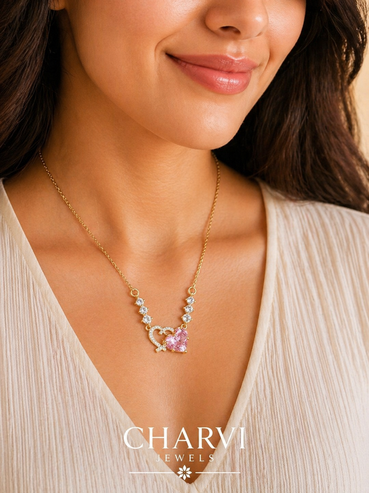 Amore Pink Heart Crystal Necklace