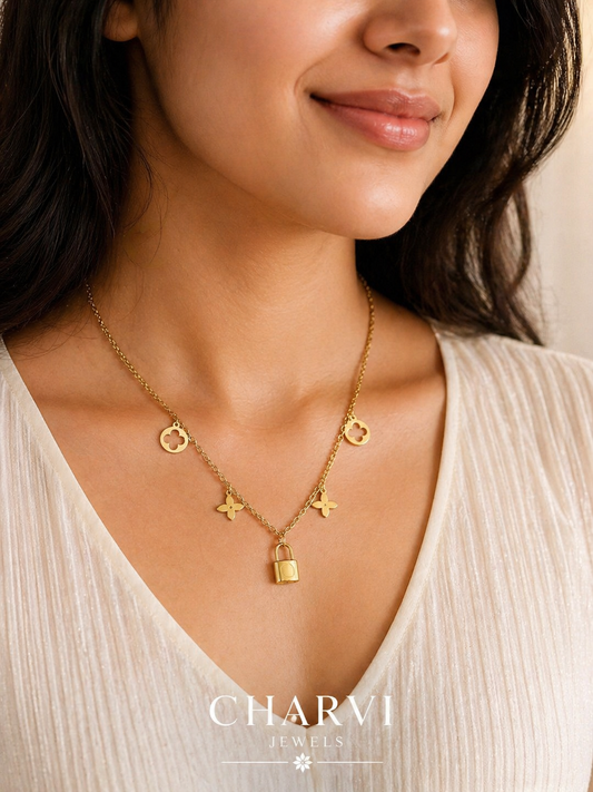 Luxe Clover Lock Charm Necklace