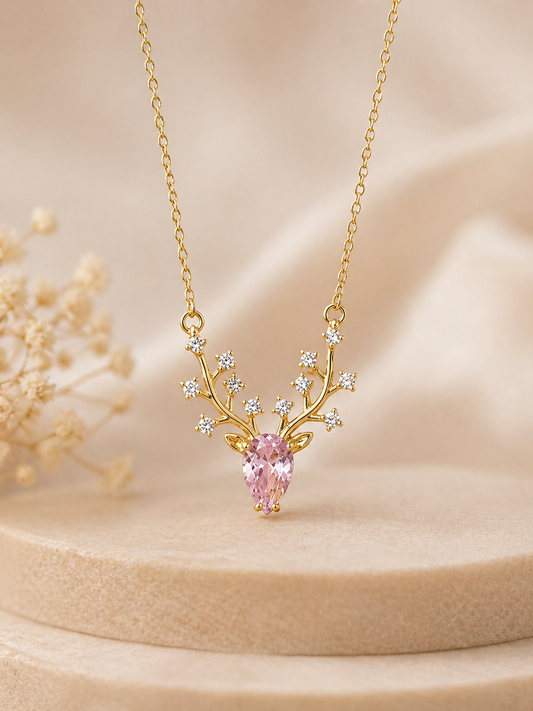 Roselle Antler Blush Crystal Necklace