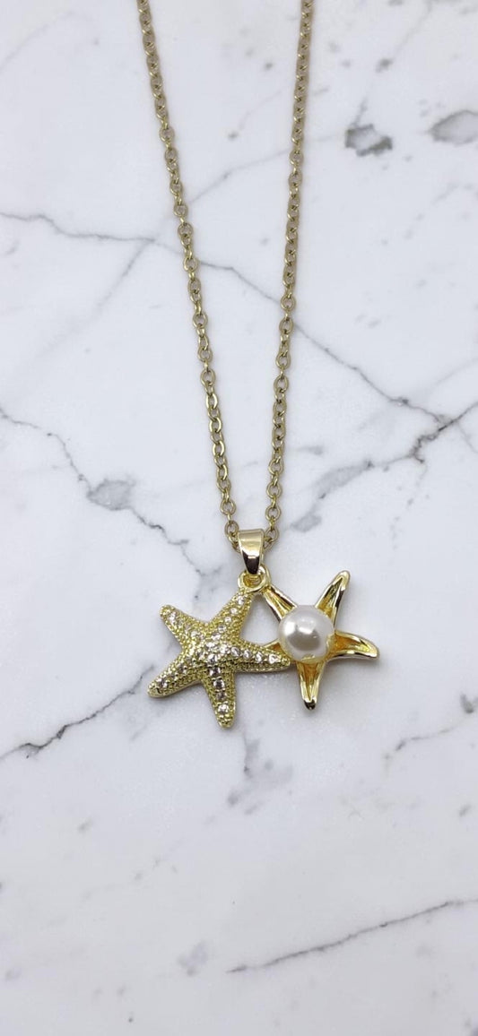 Pearl Star Duo Pendant Necklace