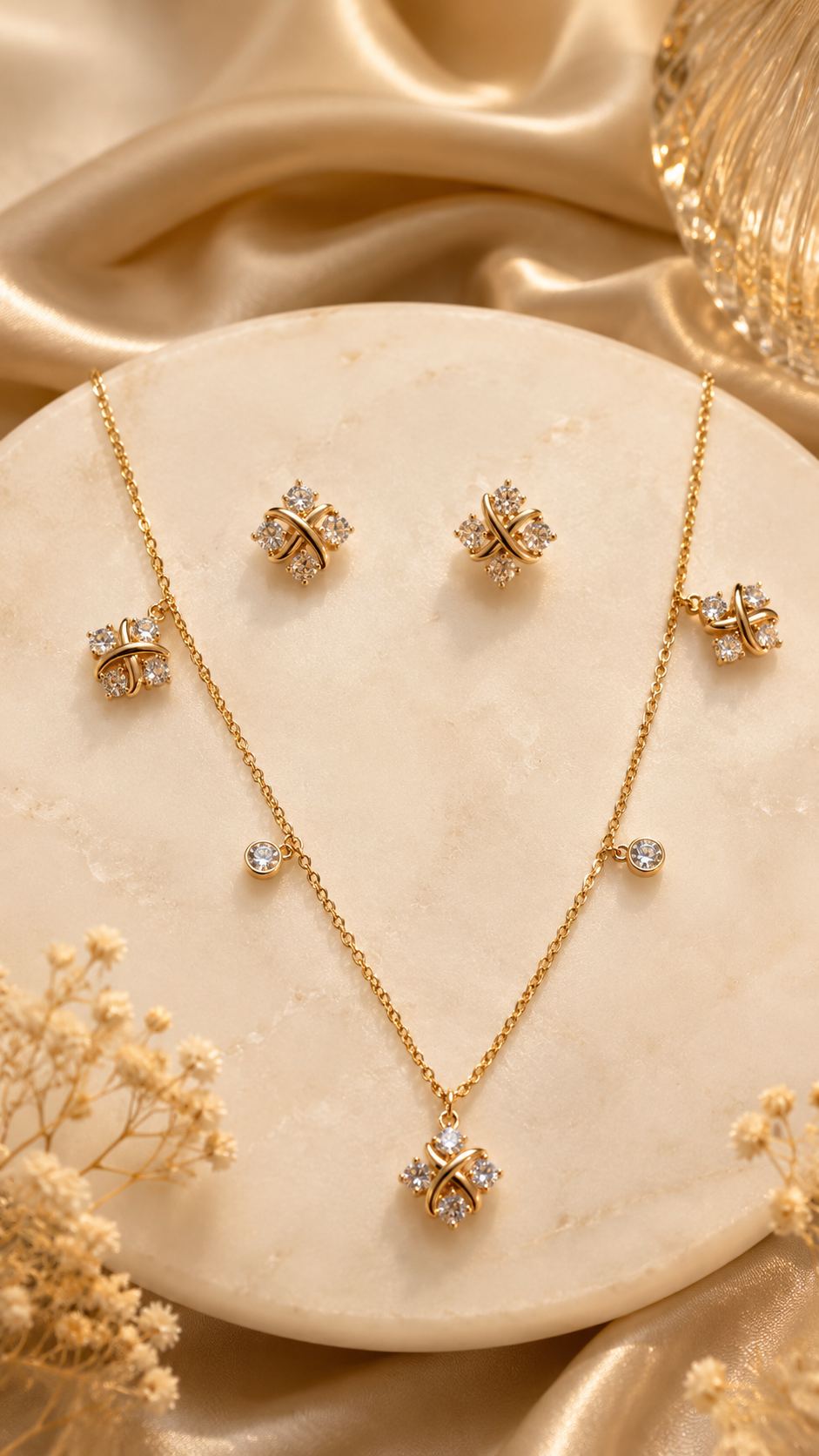 Aurelia Crystal Cross Charm Necklace Set