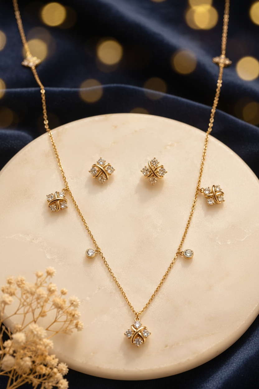 Aurelia Crystal Cross Charm Necklace Set